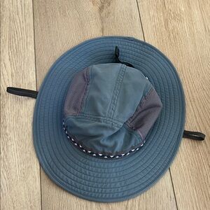 Women’s Blue Wide-Brim Sun Hat with Chin Strap